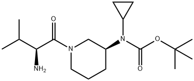 [(S)-1-((S)-2-Amino-3-methyl-butyryl)-piperidin-3-yl]-cyclopropyl-carbamic acid tert-butyl ester 化学構造式