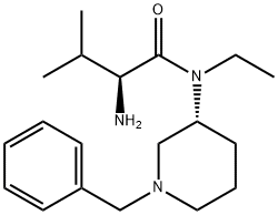 (S)-2-Amino-N-((R)-1-benzyl-piperidin-3-yl)-N-ethyl-3-methyl-butyramide 化学構造式