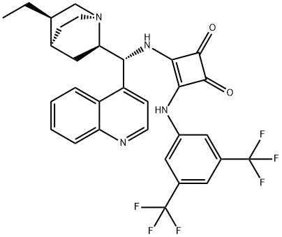 3-[[3,5-bis(trifluoromethyl)phenyl]amino]-4-[[(9R)-10,11-dihydrocinchonan9-yl]amino]-3-Cyclobutene-1,2-dione 化学構造式