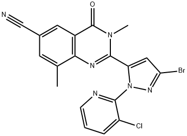 2-(3-bromo-1-(3-chloropyridin-2-yl)-1H-pyrazol-5-yl)-3,8-dimethyl-4-oxo-3,4-dihydroquinazoline-6-carbonitrile 化学構造式