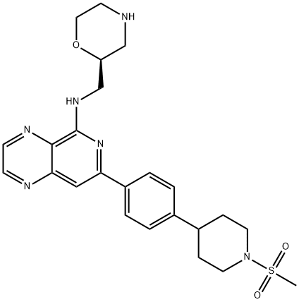 (S)-7-(4-(1-(methylsulfonyl)piperidin-4-yl)phenyl)-N-(morpholin-2-ylmethyl)pyrido[3,4-b]pyrazin-5-amine,1415792-84-5,结构式