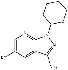 5-ブロモ-1-(テトラヒドロ-2H-ピラン-2-イル)-1H-ピラゾロ[3,4-B]ピリジン-3-アミン 化学構造式