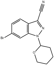 6-bromo-1-(tetrahydro-2H-pyran-2-yl)-1H-Indazole-3-carbonitrile 化学構造式