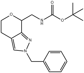 Tert-Butyl ((2-Benzyl-2,4,5,7-Tetrahydropyrano[3,4-C]Pyrazol-7-Yl)Methyl)Carbamate 化学構造式