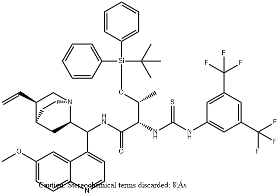 (2S,3R)-2-[[[[3,5-
bis(trifluoromethyl)phenyl]amino]thioxomethyl]a
mino]-3-[[(1,1-dimethylethyl)diphenylsilyl]oxy]-N-
[(8a,9S)-6'-methoxycinchonan-9-yl]-Butanamide Struktur