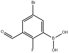 5-Bromo-2-fluoro-3-formylphenylboronic acid 化学構造式