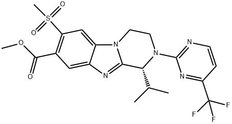 (R)-methyl 1-isopropyl-7-(methylsulfonyl)-2-(4-(trifluoromethyl)pyrimidin-2-yl)-1,2,3,4-tetrahydrobenzo[4,5]imidazo[1,2-a]pyrazine-8-carboxylate Struktur