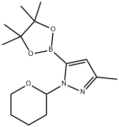 3-メチル-1-(オキサン-2-イル)ピラゾール-5-ボロン酸, ピナコールエステル 化学構造式