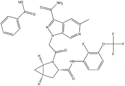 1528664-68-7 1-(2-((1R,3S,5R)-3-((2-fluoro-3-(trifluoromethoxy)phenyl)carbamoyl)-2-azabicyclo[3.1.0]hexan-2-yl)-2-oxoethyl)-5-methyl-1H-pyrazolo[3,4-c]pyridine-3-carboxamide benzoate