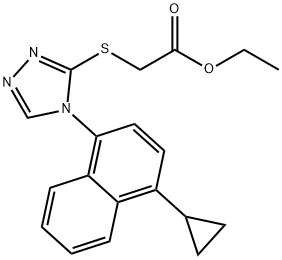 Acetic acid, 2-[[4-(4-cyclopropyl-1-naphthalenyl)-4H-1,2,4-triazol-3-yl]thio]-, ethyl ester Struktur