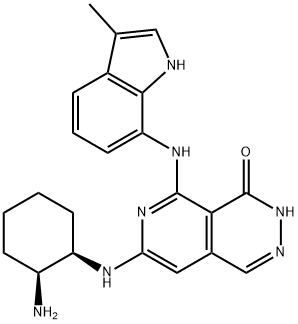 7-((1R,2S)-2-aminocyclohexylamino)-5-(3-methyl-1H-indol-7-ylamino)-3H-pyrido[3,4-d]pyridazin-4-one 结构式