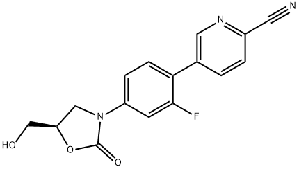 (R)-5-(2-fluoro-4-(5-(hydroxymethyl)-2-oxooxazolidin-3-yl) phenyl)picolinonitrile 化学構造式