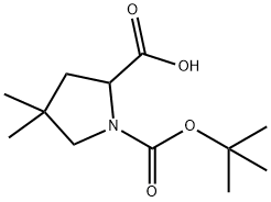 1-Boc-4,4-dimethyl-pyrrolidine-2-carboxylic acid 化学構造式