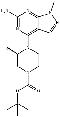 1-methyl-4-[(2R)-2-methylpiperazin-1-yl]pyrazolo[3,4-d]pyrimidin-6-amine Struktur