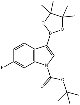 tert-butyl 6-fluoro-3-(4,4,5,5-tetramethyl-1,3,2-dioxaborolan-2-yl)-1H-indole-1-carboxylate Struktur