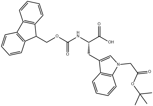(S)-2-(((9H-fluoren-9-yl)methoxy)carbonylamino)-3-(1-(2-tert-butoxy-2-oxoethyl)-1H-indol-3-yl)propanoic acid Struktur