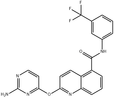 2-((2-aminopyrimidin-4-yl)oxy)-N-(3-(trifluoromethyl)phenyl)quinoline-5-carboxamide Structure
