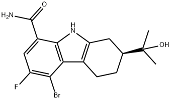(S)-5-bromo-6-fluoro-2-(2-hydroxypropan-2-yl)-2,3,4,9-tetrahydro-1H-carbazole-8-carboxamide Struktur