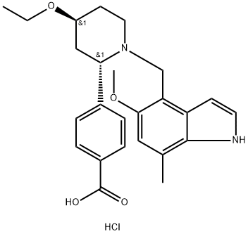 4-((2S,4S)-4-ethoxy-1-((5-methoxy-7-methyl-1H-indol-4-yl)methyl)piperidin-2-yl)benzoicacidhydrochloride Struktur