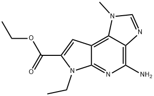 ethyl4-amino-6-ethyl-1-methyl-1,6-dihydroimidazo[4,5-d]pyrrolo[2,3-b]pyridine-7-carboxylat 化学構造式