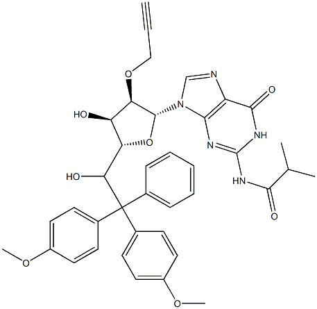 N2-iso-Butyroyl-5'-(4,4'-dimethoxytrityl)-2'-O-propargylguanosine,171486-53-6,结构式