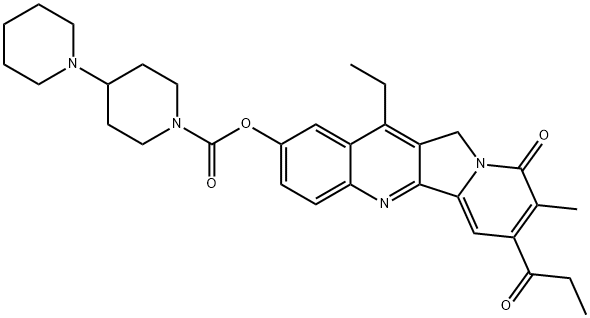 12-ethyl-8-methyl-9-oxo-7-propionyl-9,11-dihydroindolizino[1,2-b]quinolin-2-yl [1,4'-bipiperidine]-1'-carboxylate Struktur