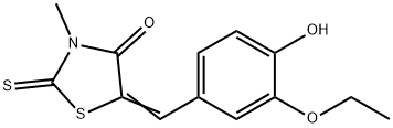 (5Z)-5-(3-ethoxy-4-hydroxybenzylidene)-3-methyl-2-thioxo-1,3-thiazolidin-4-one 化学構造式