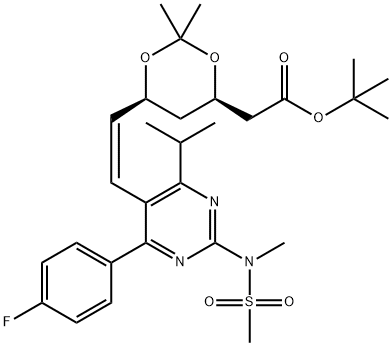 tert-butyl 2-((4R,6S)-6-((Z)-2-(4-(4-fluorophenyl)-6-isopropyl-2-(N-methylmethylsulfonamido)pyrimidin-5-yl)vinyl)-2,2-dimethyl-1,3-dioxan-4-yl)acetate Struktur