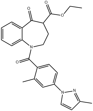 ethyl 1-(2-methyl-4-(3-methyl-1H-pyrazol-1-yl)benzoyl)-5-oxo-2,3,4,5-tetrahydro-1H-benzo[b]azepine-4-carboxylate|