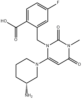 (R)-2-((6-(3-aminopiperidin-1-yl)-3-methyl-2,4-dioxo-3,4-dihydropyrimidin-1(2H)-yl)methyl)-4-fluorobenzoic acid Struktur