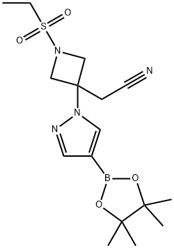 1-(乙基磺酰基)-3- [4-(4,4,5,5-四甲基-1,3,2-二氧硼杂环戊烷-2-基)-1H-吡唑-1-基] -3-氮杂环丁烷乙腈, 1919837-50-5, 结构式