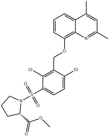 (S)-甲基 1-((2,4-二氯-3-(((2,4-二甲基喹啉-8-基)氧代)甲基)苯基)磺酰)吡咯烷-2-甲酸基酯, 193543-72-5, 结构式