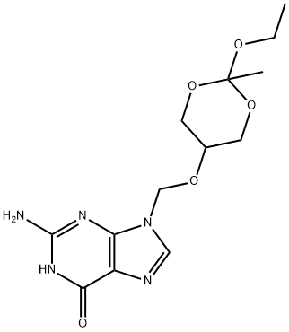 2-氨基-9 - (((2-乙氧基-2-甲基-1,3-二氧杂环己烷-5-基)氧基)甲基)-3H-嘌呤, 194159-14-3, 结构式