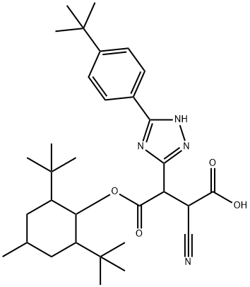 Butanedioic acid, 2-cyano-3-[5-[4-(1,1-dimethylethyl)phenyl]-1H-1,2,4-triazol-3-yl]-, 4-[2,6-bis(1,1-dimethylethyl)-4-methylcyclohexyl] ester Struktur