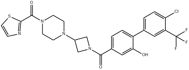 (4-(1-(4'-chloro-2-hydroxy-3'-(trifluoromethyl)-[1,1'-biphenyl]-4-carbonyl)azetidin-3-yl)piperazin-1-yl)(thiazol-2-yl)methanone,1951451-81-2,结构式