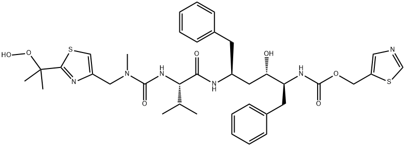 (3S,4S,6S,9S)-13-[2-(1-Hydroperoxy-1-methylethyl)-4-thiazolyl]-4-hydroxy-12-methyl-9-(1-methylethyl)-8,11-dioxo-3,6-bis(phenylmethyl)-2,7,10,12-tetraazatridecanoic Acid 5-thiazolylmethyl Ester Structure