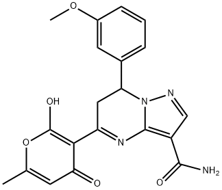 5-(2-hydroxy-6-methyl-4-oxo-4H-pyran-3-yl)-7-(3-methoxyphenyl)-6,7-dihydropyrazolo[1,5-a]pyrimidine-3-carboxamide Structure