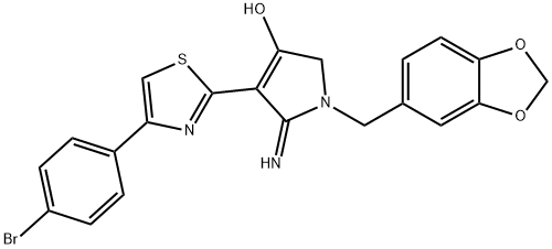 1-(benzo[d][1,3]dioxol-5-ylmethyl)-4-(4-(4-bromophenyl)thiazol-2-yl)-5-imino-2,5-dihydro-1H-pyrrol-3-ol Struktur