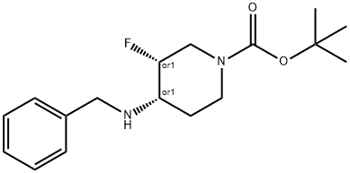 cis-tert-butyl 4-(benzylamino)-3-fluoropiperidine-1-carboxylate Struktur