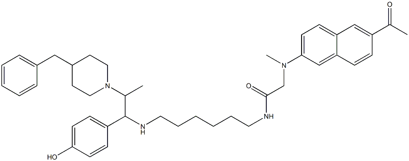 Acetamide, 2-[(6-acetyl-2-naphthalenyl)methylamino]-N-[6-[[1-(4-hydroxyphenyl)-2-[4-(phenylmethyl)-1-piperidinyl]propyl]amino]hexyl]- Struktur