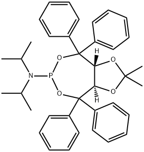 (3aR,8aR)-tetrahydro-2,2-dimethyl-N,N-bis(1-methylethyl)-4,4,8,8-tetraphenyl-1,3-Dioxolo[4,5-e][1,3,2]dioxaphosphepin-6-amine 化学構造式