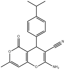 2-amino-7-methyl-5-oxo-4-[4-(propan-2-yl)phenyl]-4H,5H-pyrano[4,3-b]pyran-3-carbonitrile 结构式
