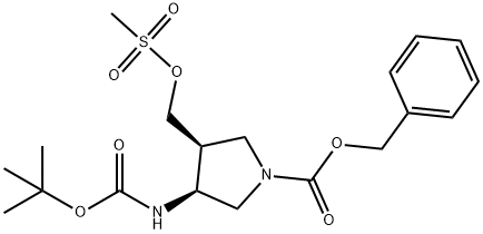 benzyl 3-(tert-butoxycarbonylamino)-4-((methylsulfonyloxy)methyl)pyrrolidine-1-carboxylate 化学構造式