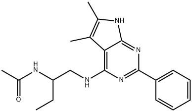 N-[1-[[(5,6-dimethyl-2-phenyl-7H-pyrrolo[2,3-d]pyrimidin-4-yl)amino]methyl]propyl]acetamide Struktur