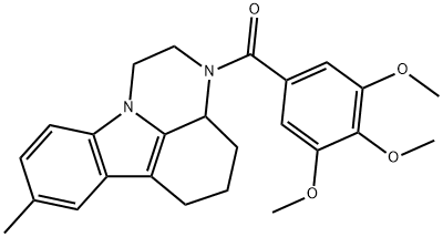 8-methyl-3-(3,4,5-trimethoxybenzoyl)-2,3,3a,4,5,6-hexahydro-1H-pyrazino[3,2,1-jk]carbazole 化学構造式