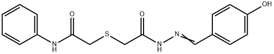 (E)-2-((2-(2-(4-hydroxybenzylidene)hydrazinyl)-2-oxoethyl)thio)-N-phenylacetamide Struktur