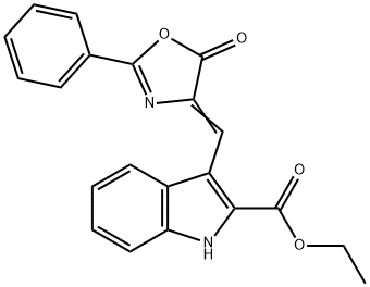 ethyl 3-[(Z)-(5-oxo-2-phenyl-1,3-oxazol-4(5H)-ylidene)methyl]-1H-indole-2-carboxylate Struktur