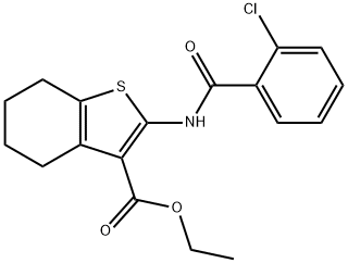 ethyl 2-{[(2-chlorophenyl)carbonyl]amino}-4,5,6,7-tetrahydro-1-benzothiophene-3-carboxylate 化学構造式