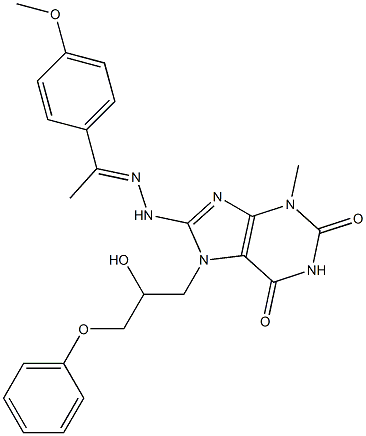 7-(2-hydroxy-3-phenoxypropyl)-8-{(2E)-2-[1-(4-methoxyphenyl)ethylidene]hydrazinyl}-3-methyl-3,7-dihydro-1H-purine-2,6-dione 结构式