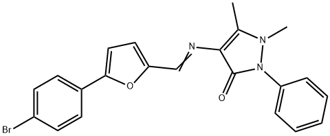 4-({(E)-[5-(4-bromophenyl)furan-2-yl]methylidene}amino)-1,5-dimethyl-2-phenyl-1,2-dihydro-3H-pyrazol-3-one 结构式